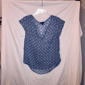 Blue and White Silky Blouse.